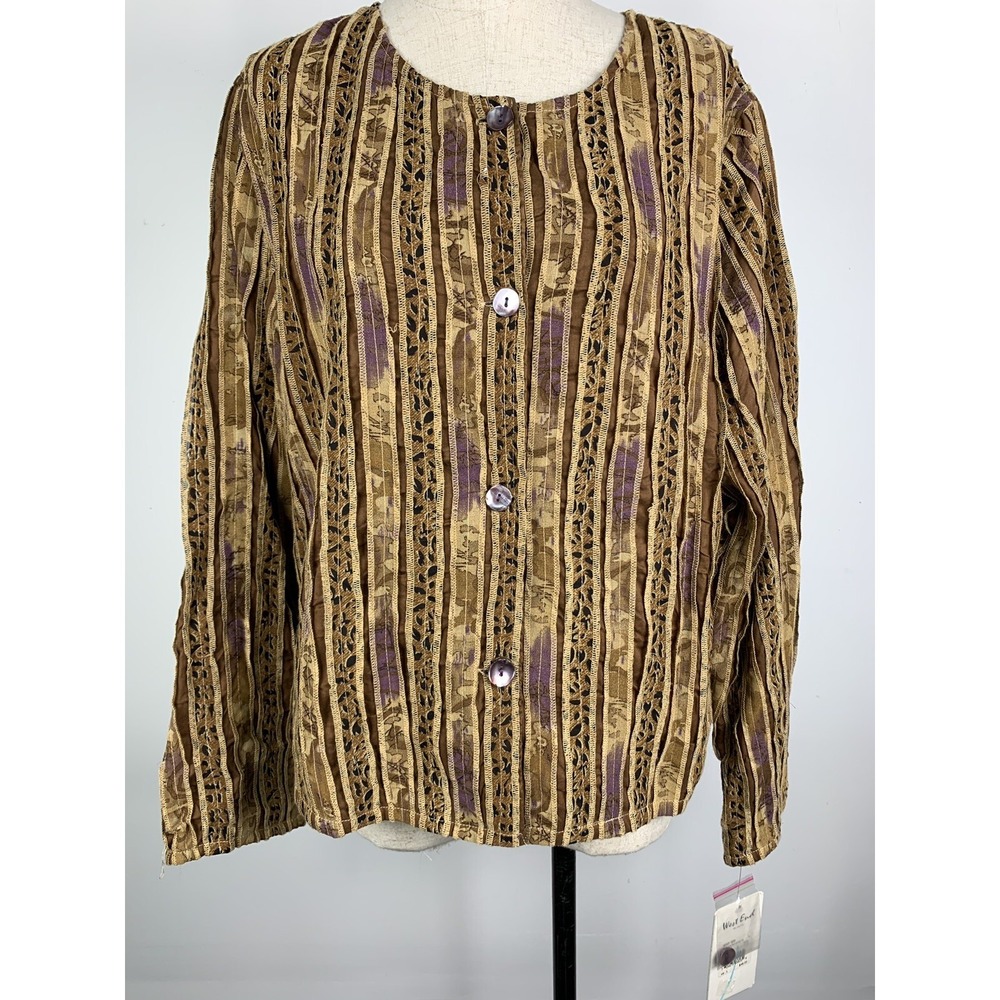 NWT‎ West End Brown Blazer India Boho Long Sleeves Textured Womens Size Large